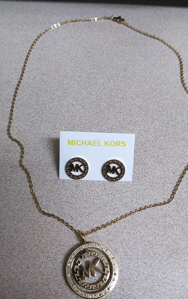 Mk logo gold Necklace and earrings set